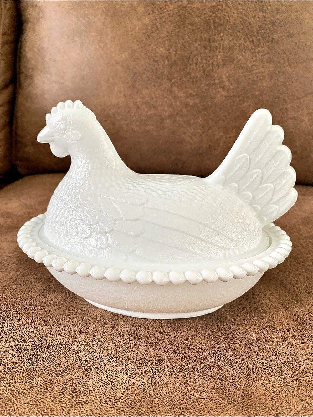 Indiana Glass White Milk Glass Hen on Nest Covered Candy Dish